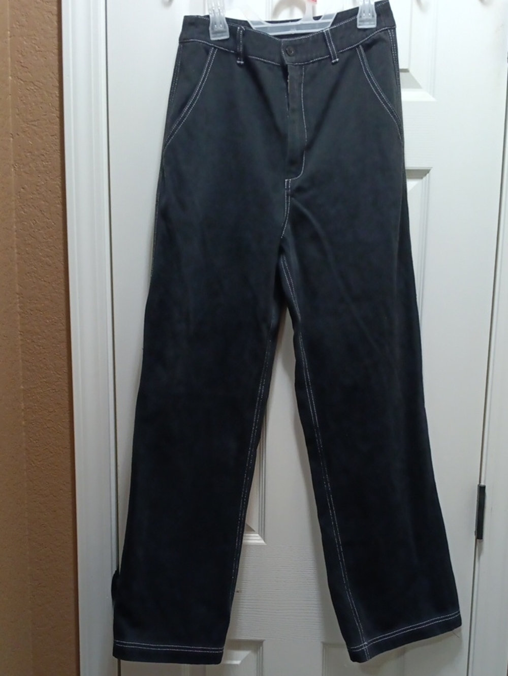 Cider Wide-Leg Black Pants with White Topstitching